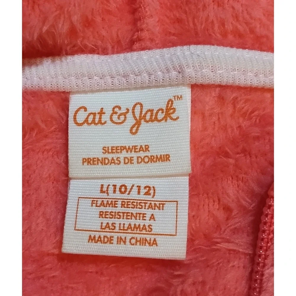 Cat Jack Pink Rainbow Fleece Pajamas Sleepwear One Piece‎ Hooded Girls LG 10 12